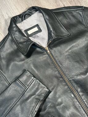 Vintage Barneys New York Black Leather Bomber Jacket Mens Zip Large Classic